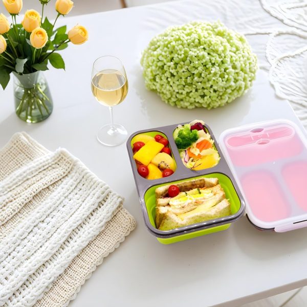 2 Pack Big Size Collapsible Silicone Bento Lunch Boxes With Lids,3 Compartments Lunch Food Storage Containers, Safe in Microwave, Dishwasher and Freezer, 45.6oz, BPA Free - Image 6