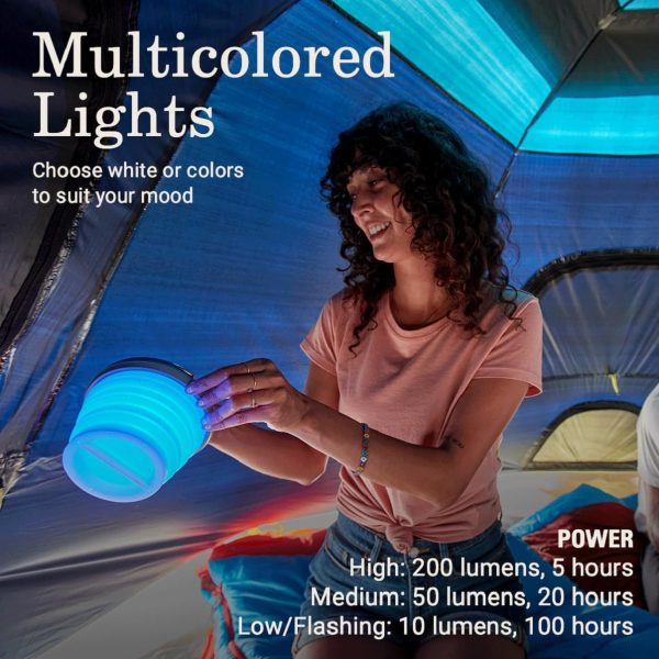 200 Lumens Rechargeable Solar Camping Lantern, Collapsible, Lightweight & Water Resistant with Multicolored Lights - Image 5