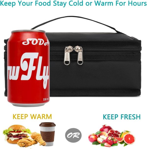 FlowFly Small Insulated Lunch box Portable Soft Bag Mini Cooler Thermal Meal Tote Kit with Handle for Work & School, Black - Image 3