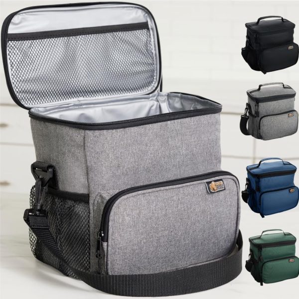 Gorilla Grip Reusable Insulated Lunch Bag, Leakproof Soft Cooler Bags with Mesh Pockets, 8 Liter Large Capacity Lightweight Food Tote Box for Work Camping Picnic School, Keep Drinks Cold, Light Gray