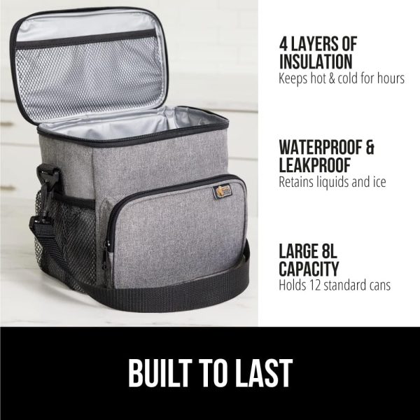 Gorilla Grip Reusable Insulated Lunch Bag, Leakproof Soft Cooler Bags with Mesh Pockets, 8 Liter Large Capacity Lightweight Food Tote Box for Work Camping Picnic School, Keep Drinks Cold, Light Gray - Image 2
