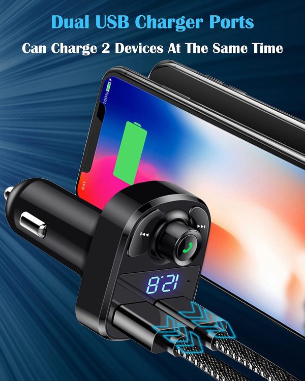 Handsfree Call Car Charger,Wireless Bluetooth FM Transmitter Radio Receiver,Mp3 Audio Music Stereo Adapter,Dual USB Port Charger Compatible for All Smartphones,Samsung Galaxy,LG,HTC,etc. - Image 5