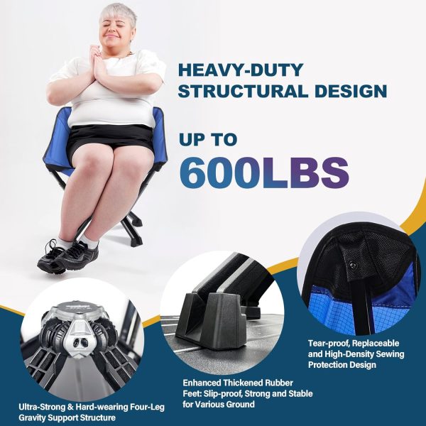 MTRVR Heavy Duty Compact Folding Chair for Adults, Supports 600 lbs, Easy Open Camping Chair, Reinforced Aluminum, Thick Rubber Feet, Portable Camp Chair for Beach, Outdoor Events, Lawn - Blue - Image 2