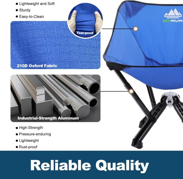 MTRVR Heavy Duty Compact Folding Chair for Adults, Supports 600 lbs, Easy Open Camping Chair, Reinforced Aluminum, Thick Rubber Feet, Portable Camp Chair for Beach, Outdoor Events, Lawn - Blue - Image 4