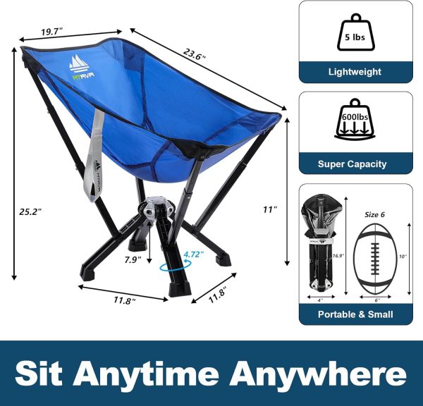 MTRVR Heavy Duty Compact Folding Chair for Adults, Supports 600 lbs, Easy Open Camping Chair, Reinforced Aluminum, Thick Rubber Feet, Portable Camp Chair for Beach, Outdoor Events, Lawn - Blue - Image 5