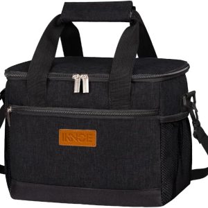 iknoe Large Foldable Cooler Bag, 8.5L Insulated Lunch Bag, Leakproof Lunch Cooler Tote with Multi-Bag Design Suitable for Beach, Picnic and Office Use, Black 15-Can