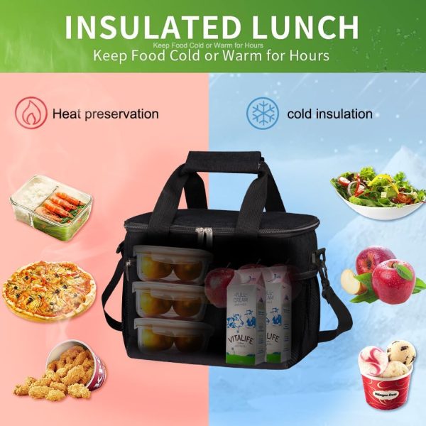 iknoe Large Foldable Cooler Bag, 8.5L Insulated Lunch Bag, Leakproof Lunch Cooler Tote with Multi-Bag Design Suitable for Beach, Picnic and Office Use, Black 15-Can - Image 2