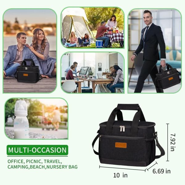 iknoe Large Foldable Cooler Bag, 8.5L Insulated Lunch Bag, Leakproof Lunch Cooler Tote with Multi-Bag Design Suitable for Beach, Picnic and Office Use, Black 15-Can - Image 4