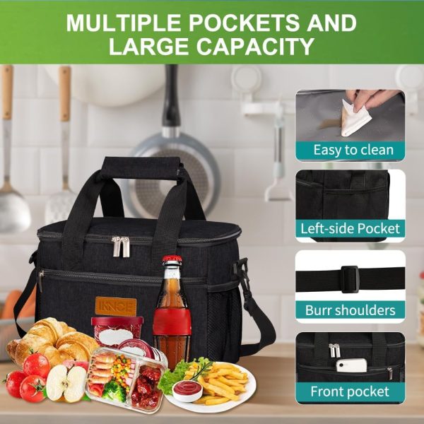 iknoe Large Foldable Cooler Bag, 8.5L Insulated Lunch Bag, Leakproof Lunch Cooler Tote with Multi-Bag Design Suitable for Beach, Picnic and Office Use, Black 15-Can - Image 5