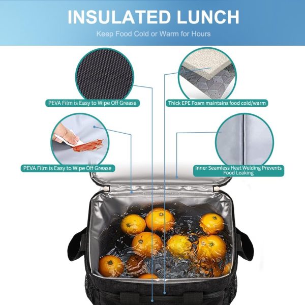 iknoe Large Foldable Cooler Bag, 8.5L Insulated Lunch Bag, Leakproof Lunch Cooler Tote with Multi-Bag Design Suitable for Beach, Picnic and Office Use, Black 15-Can - Image 6