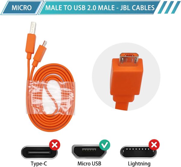 JAINTA USB Fast Power Charging Charger Cable Cord Compatible with for JBL Wireless Bluetooth Speaker Earphone Headphone - 3.3FT & Orange - Image 2