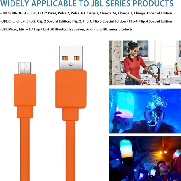 JAINTA USB Fast Power Charging Charger Cable Cord Compatible with for JBL Wireless Bluetooth Speaker Earphone Headphone - 3.3FT & Orange - Image 3