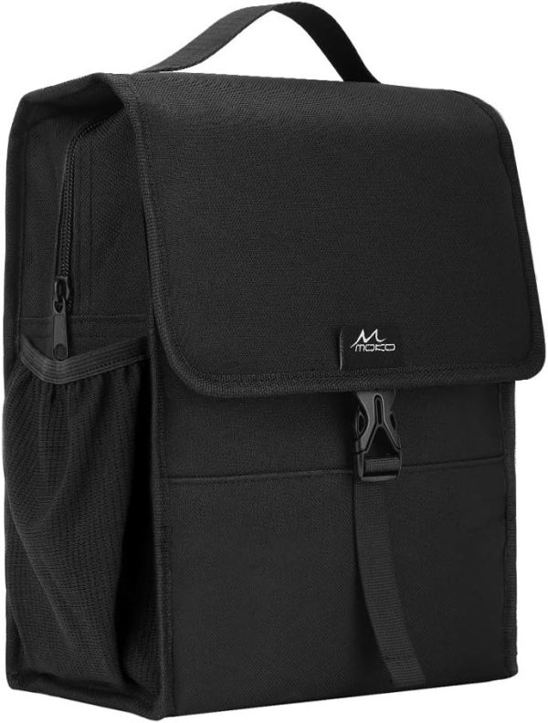 MoKo Insulated Lunch Bag, Reusable Cooler Tote Bag, Collapsible Multi-use Lunch Box, Thermal Lunch Sack with Zipper Closure for Travel Picnic Office, Black