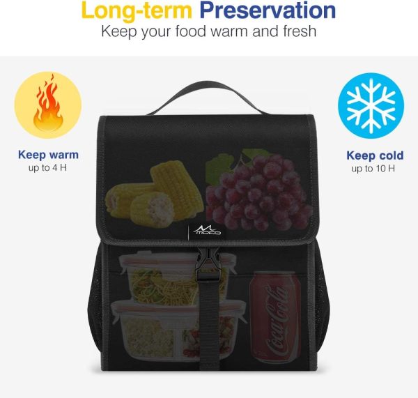 MoKo Insulated Lunch Bag, Reusable Cooler Tote Bag, Collapsible Multi-use Lunch Box, Thermal Lunch Sack with Zipper Closure for Travel Picnic Office, Black - Image 2