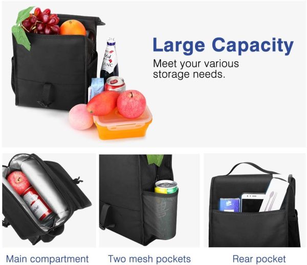 MoKo Insulated Lunch Bag, Reusable Cooler Tote Bag, Collapsible Multi-use Lunch Box, Thermal Lunch Sack with Zipper Closure for Travel Picnic Office, Black - Image 4