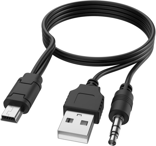 USB2.0 Charging Cord to Mini B Male and 3.5mm Jack Plug Audio Cable for iHome IHM60 IHM61 IHM59 Speakers MP3/MP4 Bluetooth Speaker (Mini USB)