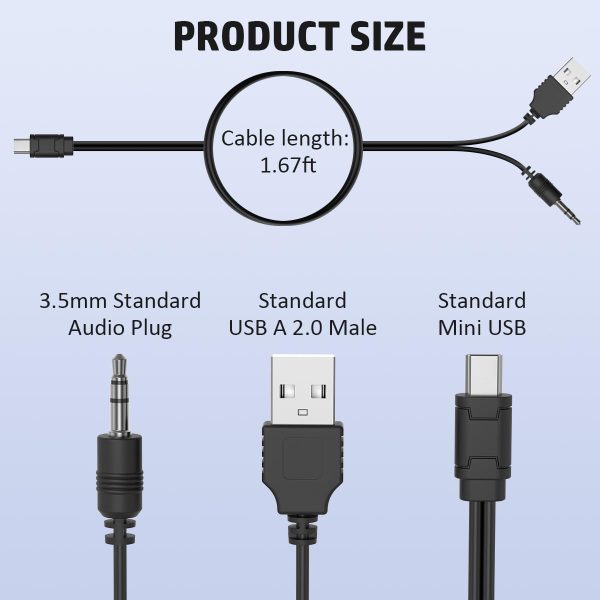 USB2.0 Charging Cord to Mini B Male and 3.5mm Jack Plug Audio Cable for iHome IHM60 IHM61 IHM59 Speakers MP3/MP4 Bluetooth Speaker (Mini USB) - Image 2