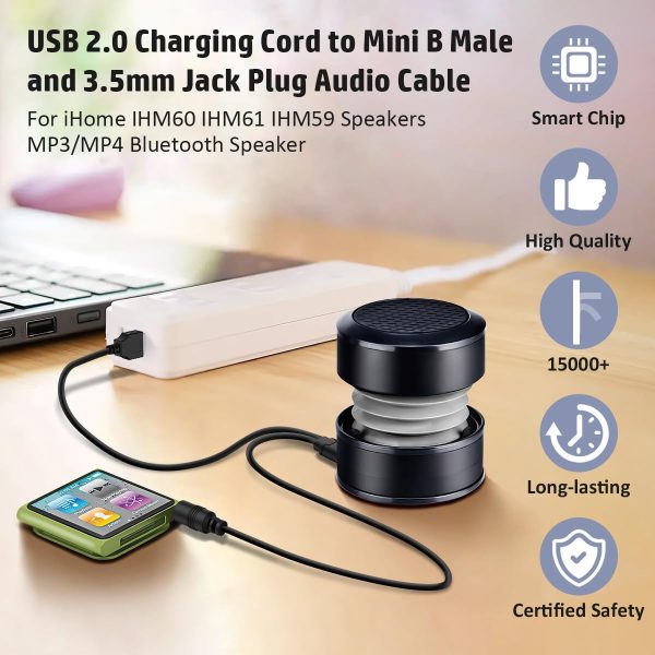 USB2.0 Charging Cord to Mini B Male and 3.5mm Jack Plug Audio Cable for iHome IHM60 IHM61 IHM59 Speakers MP3/MP4 Bluetooth Speaker (Mini USB) - Image 4