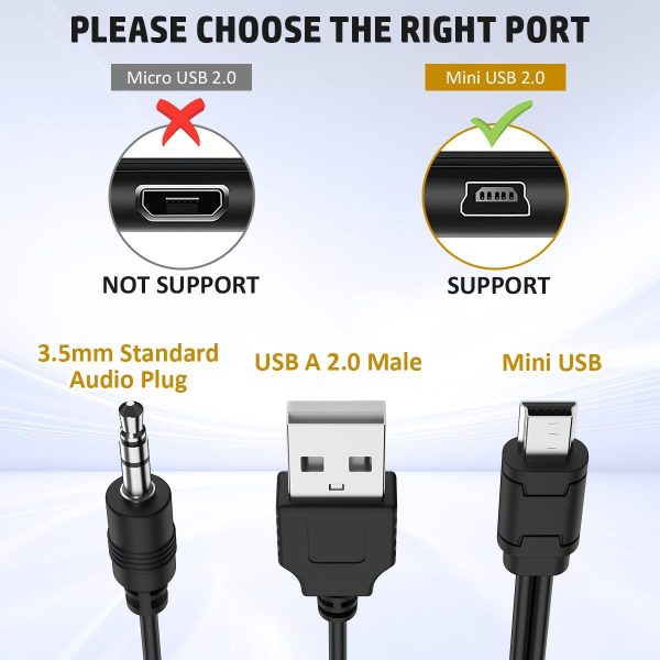 USB2.0 Charging Cord to Mini B Male and 3.5mm Jack Plug Audio Cable for iHome IHM60 IHM61 IHM59 Speakers MP3/MP4 Bluetooth Speaker (Mini USB) - Image 5