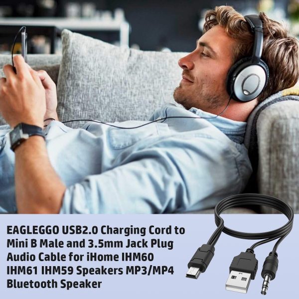 USB2.0 Charging Cord to Mini B Male and 3.5mm Jack Plug Audio Cable for iHome IHM60 IHM61 IHM59 Speakers MP3/MP4 Bluetooth Speaker (Mini USB) - Image 7